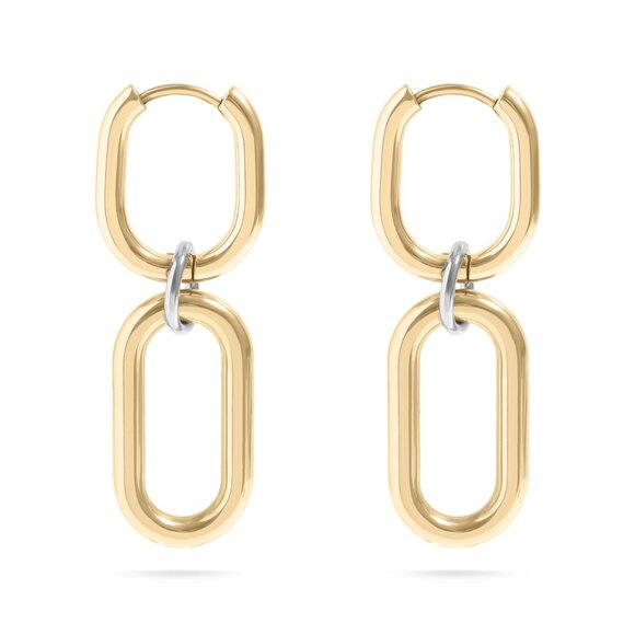 Mixed Metal Huggie Earrings | 18K Gold PVD & Silver | Waterproof Hypoallergenic - Picture 1 of 6